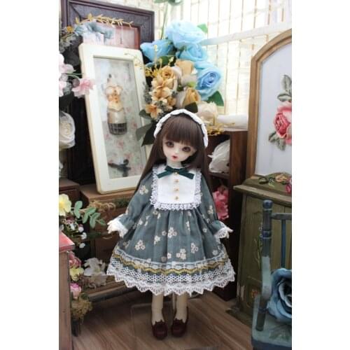 BJD Doll dress for 1-3 1-4 1-6 size vintage dress gray-white headband doll accessories