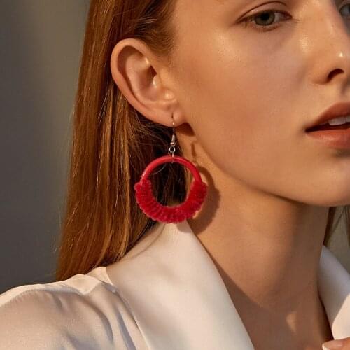 Colorful Plush Geometric Circle Drop Dangle Earrings for Women Ladies Exaggerated Wool Large Round Earings Party Jewelry