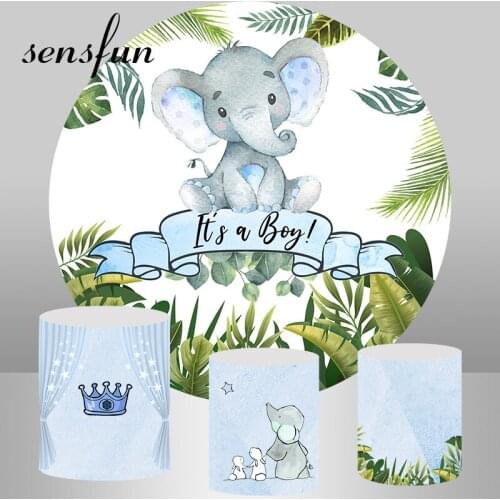 Sensfun Green Leaves Elephant Baby Shower Newborn Round Circle Backdrops Kids 1st Birthday Photography Backgrounds