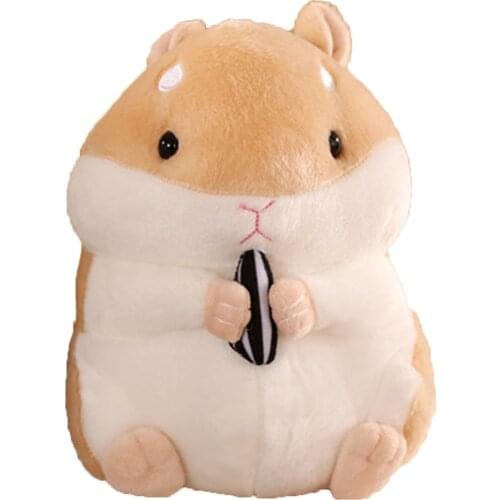 Cute hamster eating melon spline brown white gray powder blue plusen toy doll doll girl sleeps on pillow bed for children