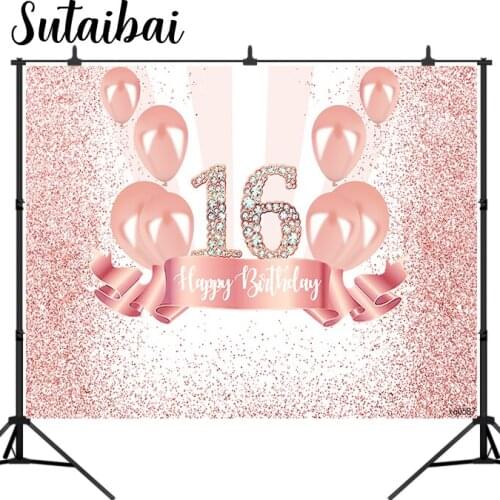 Sweet 16 Party Decorations Backdrop Pink Glitter Dots Balloons 16th Birthday Photography Background Photo Shoot Photophone