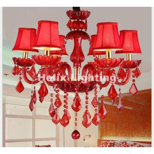 Modern European Red Crystal Chandelier Lighting E14 LED AC 90-260V With Shades Lustre Lamp Lampadario Luminaria Pendientes Avize