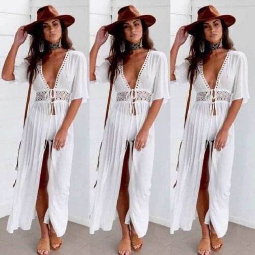 Spring and Summer Womens Lace Stitching Lace Long Shawl Cardigan Bikini Coat