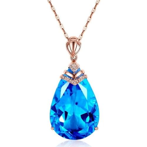 MENGYI New Simple Blue Crystal Zircon Water Drop Pendant Necklace Jewelry Women Fine Wedding Necklace Mother Day Gift