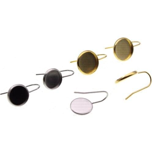 10pcs Earring Base Stainless Steel Gold Ear Wire Hooks 8 10 12 MM Cabochon Settings Blanks For DIY Jewelry Earring Findings