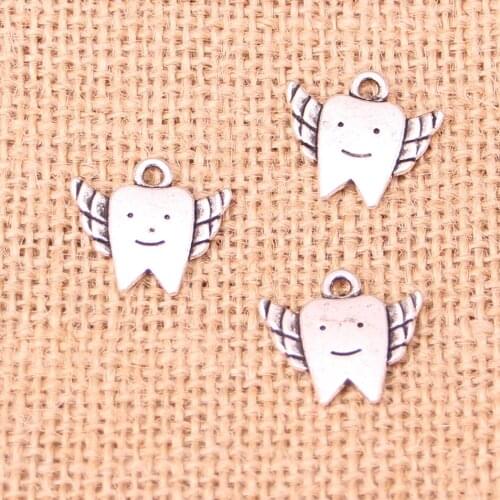 16pcs Tibetan Silver Plated tooth fairy teeth Charms Pendants for Jewelry Making DIY Handmade Craft 20*18mm