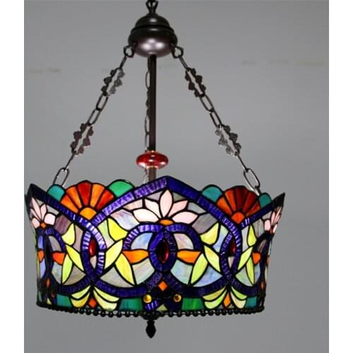 18" European Pastoral Glass Art Pendant Light Classical Tiffany Handmade Bohemia Suspension Hanging Lamp 1269