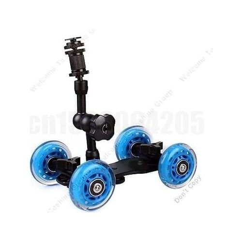 2 in 1 Tabletop Rolling Dolly Camera Car Truck Skater Rig + 7 Inch Adjustable Articulating Magic Arm For all DSLR camera