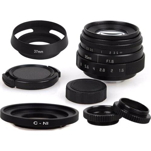 35mm F1.6 CCTV Lens C Mount Camera Lens +Lens Hood kit For Nikon 1 AW1 V1 V2 V3 J1 J2 J3 J4 J5 S1 S2 Camera Lens