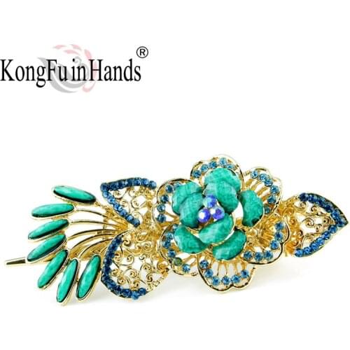 Colorful Rose Flower Head Accessories Barrettes Ladies Clip Hair Band Christmas Present Crystal Rhinestones Headpiece Baroque