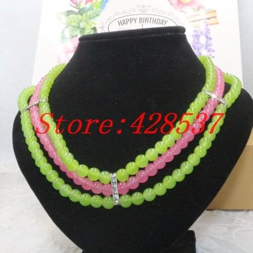 Free Shipping Greek Sorority Symbol Green Pink Alpha Element White Crystal Party Jewelry Gift Multilayered Bead Choker Necklaces