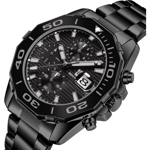 2021 Men Watch Top Brand Luxury Sports Quartz Mens Watches Black Steel Waterproof Chronograph Wristwatch Men Relogio Masculino