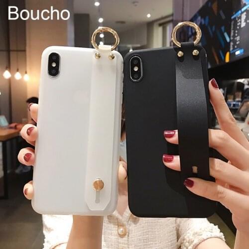 Boucho Wrist Strap Phone Case For iPhone 12 Pro Mini 11 Pro Max SE 7 6 8 Plus X XR XS Max Solid Color Cover With Wristband Case