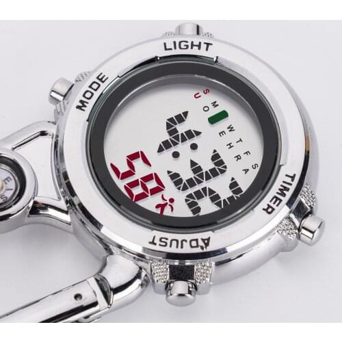 Digital Climbing Watch Clip-On Backpack Carabiner Pocket Watch Men Compass Temperature Week Display Mountaineering Outdoor Sport