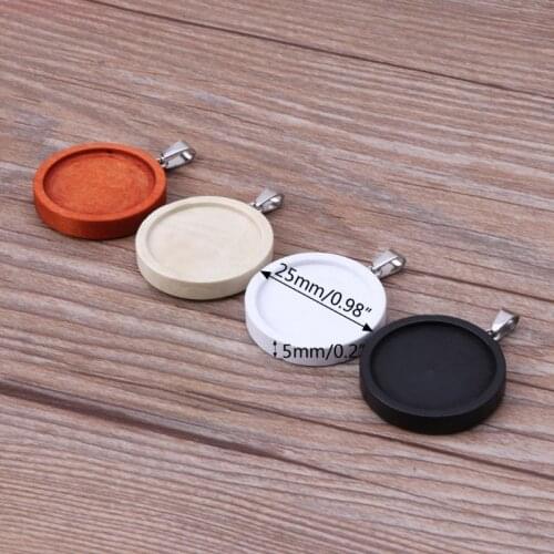 Wood Round Frame Necklace Pendant Open Bezel Cabochon Setting UV Resin Charm DIY