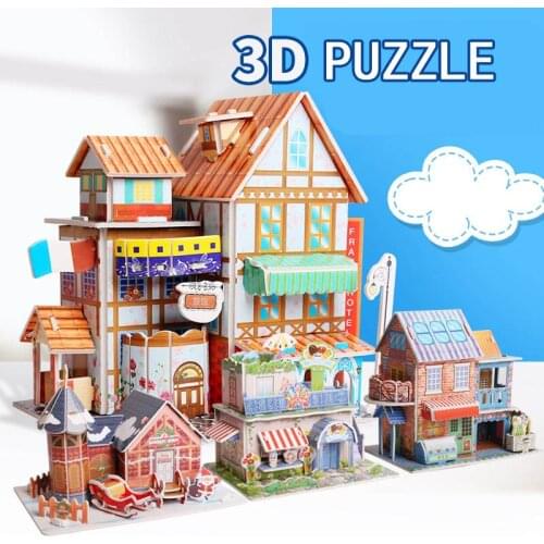 Kids 3D Stereo Puzzle Cartoon House Castle Building Model DIY Handmade Early Learning Educational Toys Gift For Children