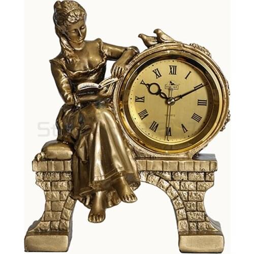 European silent seat clock, large desktop clock, craftsmanship clock, creative pendulum, retro luxury clock living room