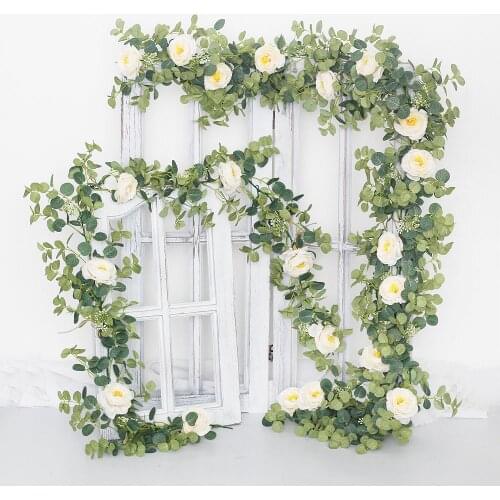 Artificial Flowers Garland Fake Peony Eucalyptus Vine Greenery Hanging for Wedding Garlands Home Party Garden Craft Art Decor