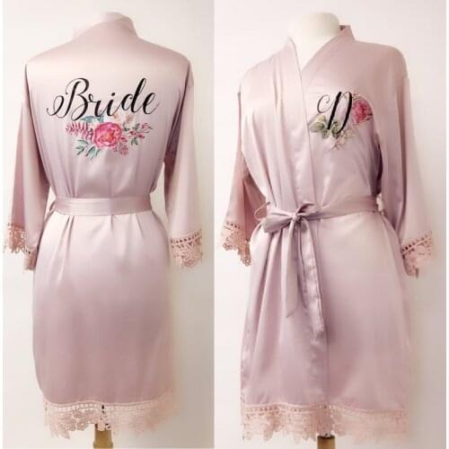 Custom Flower Birthday party gifts Wedding personalized Team Bride robes Bridesmaid gift lace kimono robe