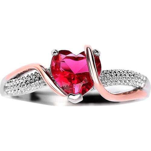 Heart-shape Ring Womens Fashion Ring Red Zircon Ring Jewelry Gift Silver Hollow Heart Ring Love Wedding Bands Ring For Women