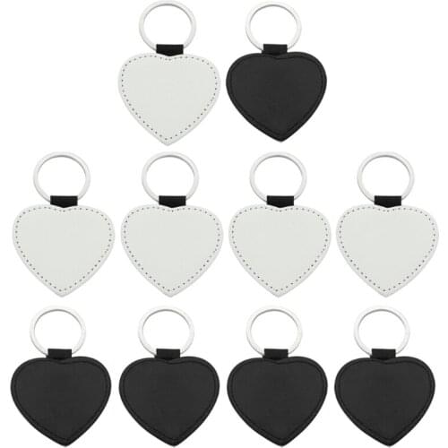 Y166 10Pcs Leather Keychains Blank Heart Round Square MDF Keychains Sublimation Heat Transfer Keychains Kit Jewelry Making