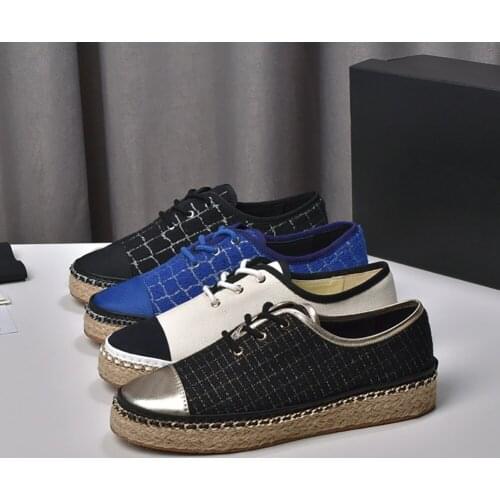 Hot Sell Womens Sneakers Handmade Weave Casual Shoes Soft Luxury Brands Lace-up Shoes Round Toe Street Espadrilles Flats Size41