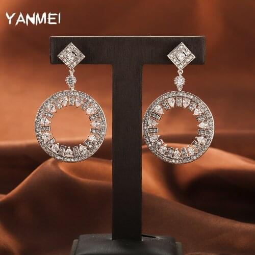 Round Fashion Water Drop Drop Earrings White Elegant High Jewelry Ring Rhombus Geometric Stud Earrings for Women Banquet Dubai