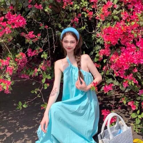 Summer inclined shoulder strap dress female small seaside holiday beach dress loose meat sanya tourism photo