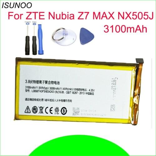 ISUNOO 3100mAh LI3830T43P3HB34243 Li-Ion Battery for ZTE Nubia Z7 MAX NX505J Batterie Batterij Bateria With Repair Tools