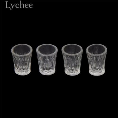 Lychee Life 4pcs 1/12 Miniature Drink Cups Mini Transparent Resin Cups Doll House Decoration Gift for Children