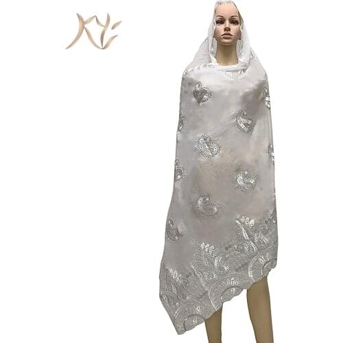 Fashion Hot Sale African Women Scarfs Big Circle Design Big Embrodiery Cotton With Grenadine Big Scarf for Shawls Pashmina