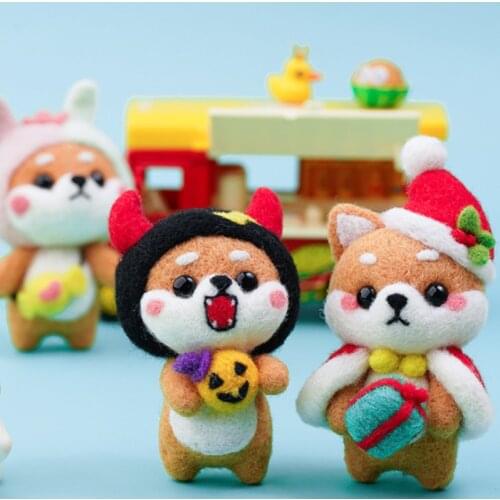 1set NonFinished Felt Kit Shiba Inu Cute Animal Wool Needle Fashion Handmade DIY Doll Toy Material Package Girlfriend Gift Decor