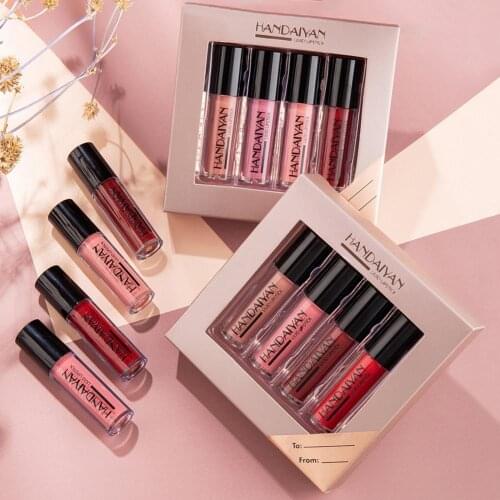 HANDAIYAN Matte Liquid Lipstick Kit 4 Colors/box Women Makeup Set Matt Lipstick Lips Make up Cosmetics Tint Lip Gloss Waterproof