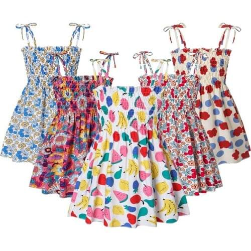 2021 Summer New Girl European and American Suspender Skirt Printed Cotton Children Dress Kids Clothes Baby Girl Clothing