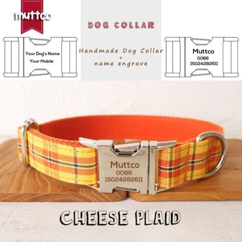 MUTTCO engraved metal buckle dog collar CHEESE PLAID personalized dog ID tag collar5 sizes nameplate anti-lost pet supplyUDC098