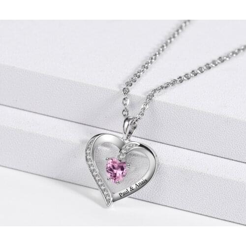 Personalized Engraved Love Birthstone Necklace & Pendants High-Quality Stainless Steel Custom Heart Necklace Gifts For women