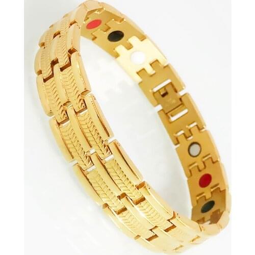 Gold Plated Stainless Steel Wheat Shape Bracelet Men 12MM Wide Style Health Care Therapy Magnetic Bangles Friends Jewelry Gift