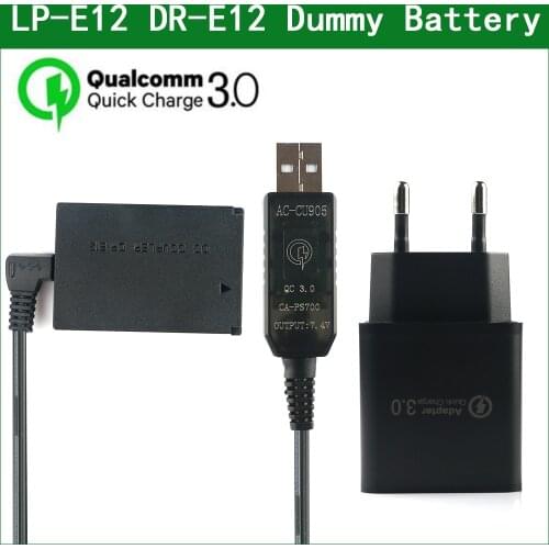 QC3.0 USB TO LP E12 LPE12 ACK-E12 DR-E12 Dummy Battery&DC Power Bank USB Cable for Canon EOS M M2 M10 M50 M100 M200