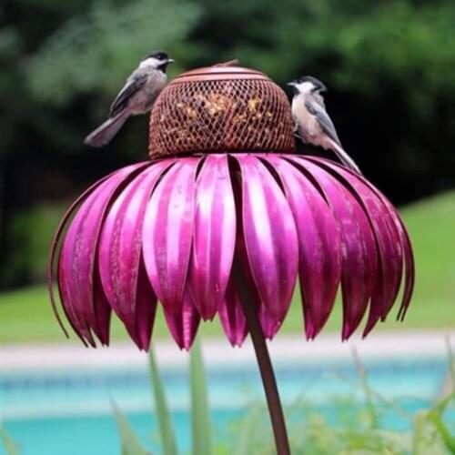 Sensation Pink Coneflower Bird Feeder Outdoor Decoration Outdoor Indoor Pet Feeding Tools Green Outdoor Bird Supplies Standing