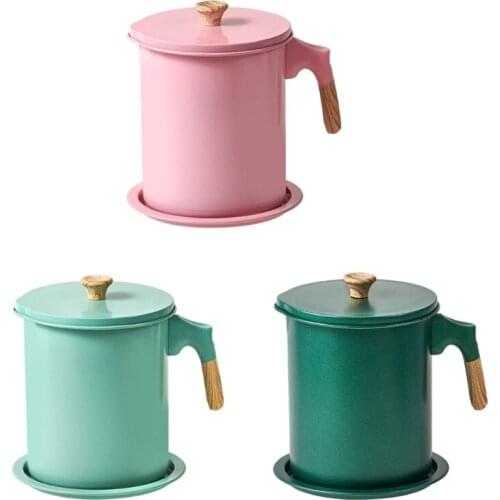 Oil Strainer Pot 1.4L Stainless Steel Oil Storage Can Container Grease Keeper with Fine Mesh Strainer Dust-proof Lid for N0PA