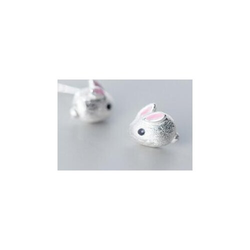 Cute 6mm*8mm REAL. 925 Sterling Silver Jewelry Pink Enamel Rabbit Bunny Stud Earrings For Child Animal Pet C-G3423