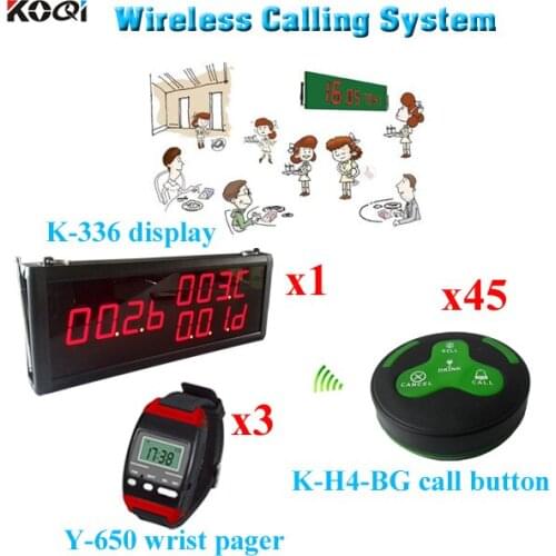 Food Court Call System Restaurant Order Device Waiter Caller Beeper For Restaurant(1 display 3 wrist watch 45 call button)