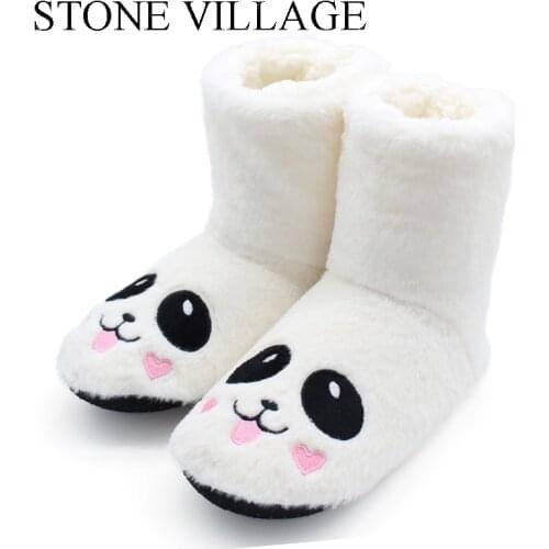 STONE VILLAGE Embroider Animal Print Winter Warm Plush Women Slippers Shoes Indoor Home Slipper Soft Bottom Indoor Slippers