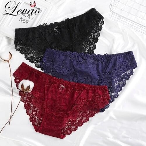 LEVAO Women Hip Lift Lace Panties Floral Briefs Lingerie Romantic Sexy Soft Low-Rise Underpants Solid Elegant Lady Underwear