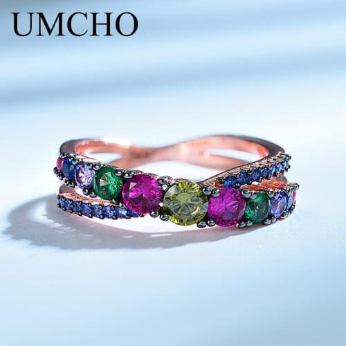 UMCHO Colorful Gemstone Rings Emerald Citrine Ruby 925 Sterling Silver Rings For Women Wedding Party Gift Fine Jewelry