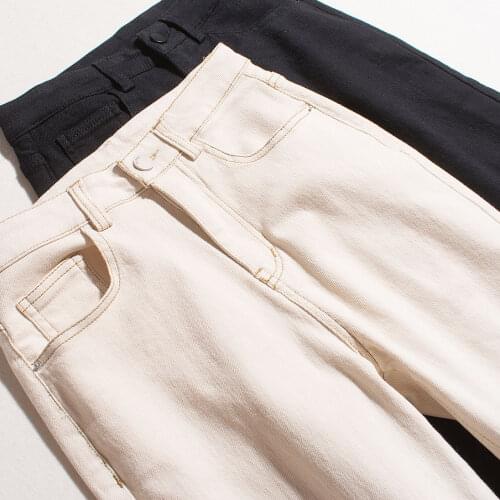 Spring Autumn Women Basics All-match Comfortable Water Washed Denim Elastic Jeans Straight Pants