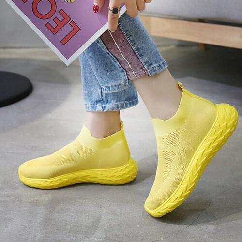 Women Platform Sneakers Air Mesh Breathable Breathable Round Toe Black Autumn Slip-on Flats Women Sneakers Ladies Shoes Outdoor