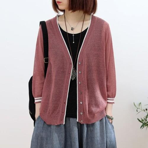 2021 New Solid Color Cardigan Female V-neck Thin Knitted Loose Cardigan Summer Sunscreen Air Conditioning Short Cardigan L606