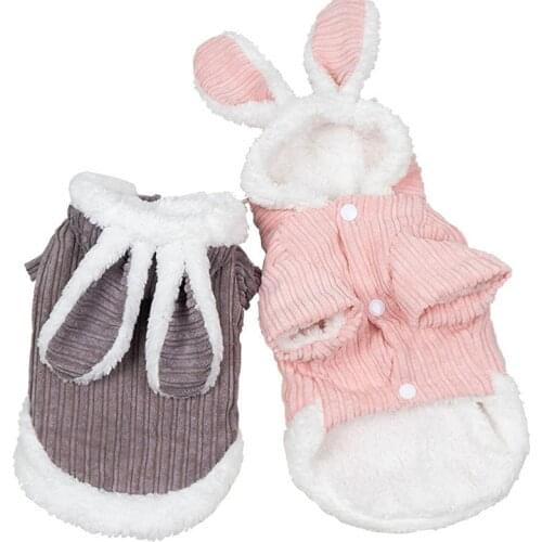 Pet Winter Warm Coat Rabbit Style Comfortable Pajamas Soft Breathable Hoodie Button Design Puppy Clothes For Small Medium Dogs