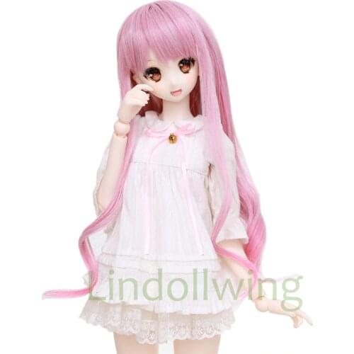1/3 BJD Wig Pullip Dal DD SD LUT Dollfie Doll Wig High Temperature Hair 8-9 inch Long Wig Pink Mix White